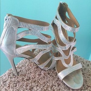 Iridescent Silver Strappy Heels